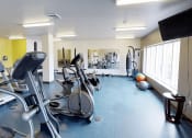 Thumbnail 17 of 23 - a gym with cardio equipment and a flat screen tv