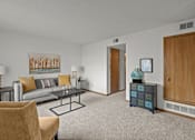 Thumbnail 4 of 23 - carpeting living room with attached hall way