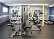 Thumbnail 9 of 15 - Apartment community gym with a variety of equipment including weight machines