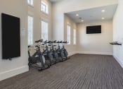 Thumbnail 29 of 32 - a fitness room with cardio exercise machines and a tv