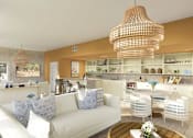 Thumbnail 17 of 19 - Clubhouse living room with a white couch and a chandelier above the seating.