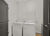 Thumbnail 27 of 52 - A laundry room with a washer and dryer.