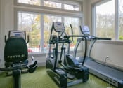 Thumbnail 32 of 49 - Gym at the Retreat apts at Indian Lake  in hendersonville with cardio machines looking out a large window to community pool.