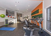 Thumbnail 26 of 37 - Fusion 35 gym with a row of treadmills and exercise balls on the wall.