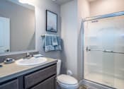 Thumbnail 16 of 55 - Arbors at Turnberry pet friendly apartments and townhomes Pickerington, Ohio rainfall showerhead, glass shower door
