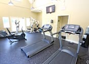 Thumbnail 9 of 50 - A gym with treadmills, elliptical machines, and other exercise equipment.