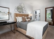 Thumbnail 11 of 25 - Cozy bedroom with desk setup and large bed, ideal for work-from-home living