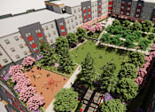 Thumbnail 10 of 14 - A park area surrounded by buildings.