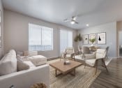 Thumbnail 25 of 51 - a living room with gray walls and a white ceiling