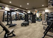 Thumbnail 10 of 34 - A well-equipped gym with various exercise machines and equipment.
