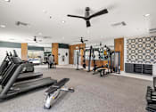 Thumbnail 11 of 56 - A spacious gym with treadmills, weights, and exercise equipment.