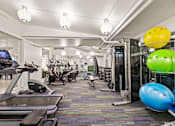 Thumbnail 31 of 32 - A gym with treadmills, exercise balls, and other equipment.