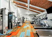 Thumbnail 12 of 49 - a gym with cardio machines and weights on the floor