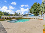 Thumbnail 9 of 29 - A small pool in a backyard with a concrete floor.