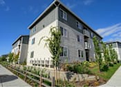 Thumbnail 19 of 34 - A modern two-story building with a grey exterior and a landscaped front yard.