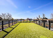 Thumbnail 35 of 49 - A long, narrow, green lawn runs the length of a black fence.