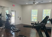 Thumbnail 13 of 15 - A gym with treadmills and exercise bikes.