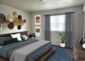 Thumbnail 6 of 15 - a bedroom with a bed and a blue rug