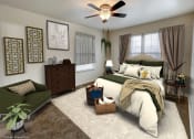 Thumbnail 2 of 12 - a bedroom with a bed and a ceiling fan