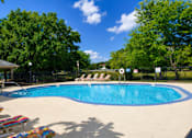 Thumbnail 16 of 26 - A pool surrounded by trees and chairs.