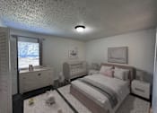 Thumbnail 3 of 18 - A bedroom with a large bed and a smaller bed in the corner.