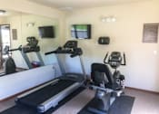 Thumbnail 13 of 18 - A gym with treadmills and exercise equipment.