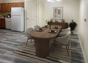 Thumbnail 20 of 21 - A modern dining room with a wooden table and chairs.