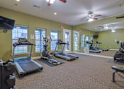 Thumbnail 5 of 23 - A gym with treadmills, elliptical machines, and other exercise equipment.