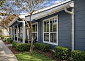 Thumbnail 24 of 25 - A blue house with white trim and a tree in front.