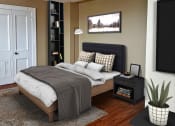 Thumbnail 5 of 6 - a bedroom with a bed and a ceiling fan
