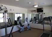 Thumbnail 15 of 15 - A gym with treadmills, exercise bikes and other equipment.
