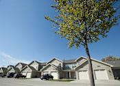 Thumbnail 4 of 15 - A tree stands in front of a house with garages.