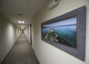 Thumbnail 12 of 22 - A long hallway with a picture of a bridge on the wall.