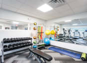 Thumbnail 5 of 20 - Fitness center with yoga equipment and dumbbells