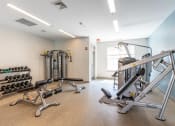 Thumbnail 11 of 28 - a gym with weights and dumbbells in the corner of a room