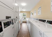 Thumbnail 31 of 39 - A row of washing machines in a public laundromat.