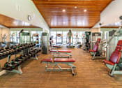 Thumbnail 14 of 28 - a gym with cardio equipment and a man standing in the window