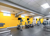 Thumbnail 6 of 17 - A gym with a variety of equipment including treadmills, weights, and exercise machines at Edmands House, Framingham, 01701