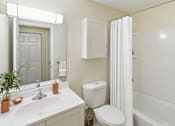 Thumbnail 9 of 16 - a bathroom with a sink toilet and a shower at Blue Hills Village, Canton, MA, 02021