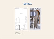 Thumbnail 12 of 15 - A floor plan and a 3D rendering of a studio apartment sized between 451 to 458 square feet.
