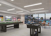 Thumbnail 15 of 17 - A room with a pool table and a billiard table.