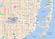 Thumbnail 15 of 15 - A map of Miami with the Biscayne Bay and the Atlantic Ocean.