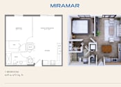 Thumbnail 13 of 15 - A floor plan and 3d rendering of a 1 bedroom apartment.