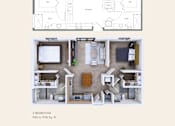 Thumbnail 14 of 15 - A floor plan of a 2 bedroom apartment sized between 942 to 958 square feet.