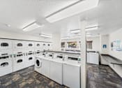 Thumbnail 9 of 18 - A laundromat with rows of washers and dryers.