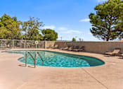 Thumbnail 5 of 22 - A pool with a metal fence and a tree in the background.