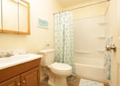 Thumbnail 19 of 22 - a bathroom with a toilet and a bathtub with shower and a sink