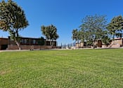 Thumbnail 6 of 22 - a large lawn in front of a building with trees