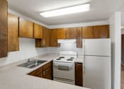Thumbnail 20 of 36 - the preserve at ballantyne commons apartment kitchen with stove refrigerator and sink