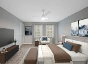 Thumbnail 12 of 54 - a master bedroom with a large bed and a ceiling fan at Indian Creek Apartments*, Cincinnati, OH